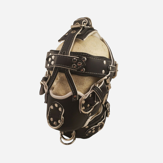 "Upgrade your BDSM collection with our Real Leather Face Harness Hood Mask. Featuring a muzzle for added restraint and adjustable straps for a custom fit, this premium leather mask ensures comfort and control. Perfect for fetish play and sensory experiences. Shop now for high-quality bondage gear!"