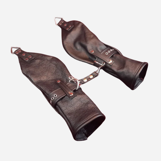 Real Leather Hand Restraint Mitten Set with adjustable black leather wrist belts