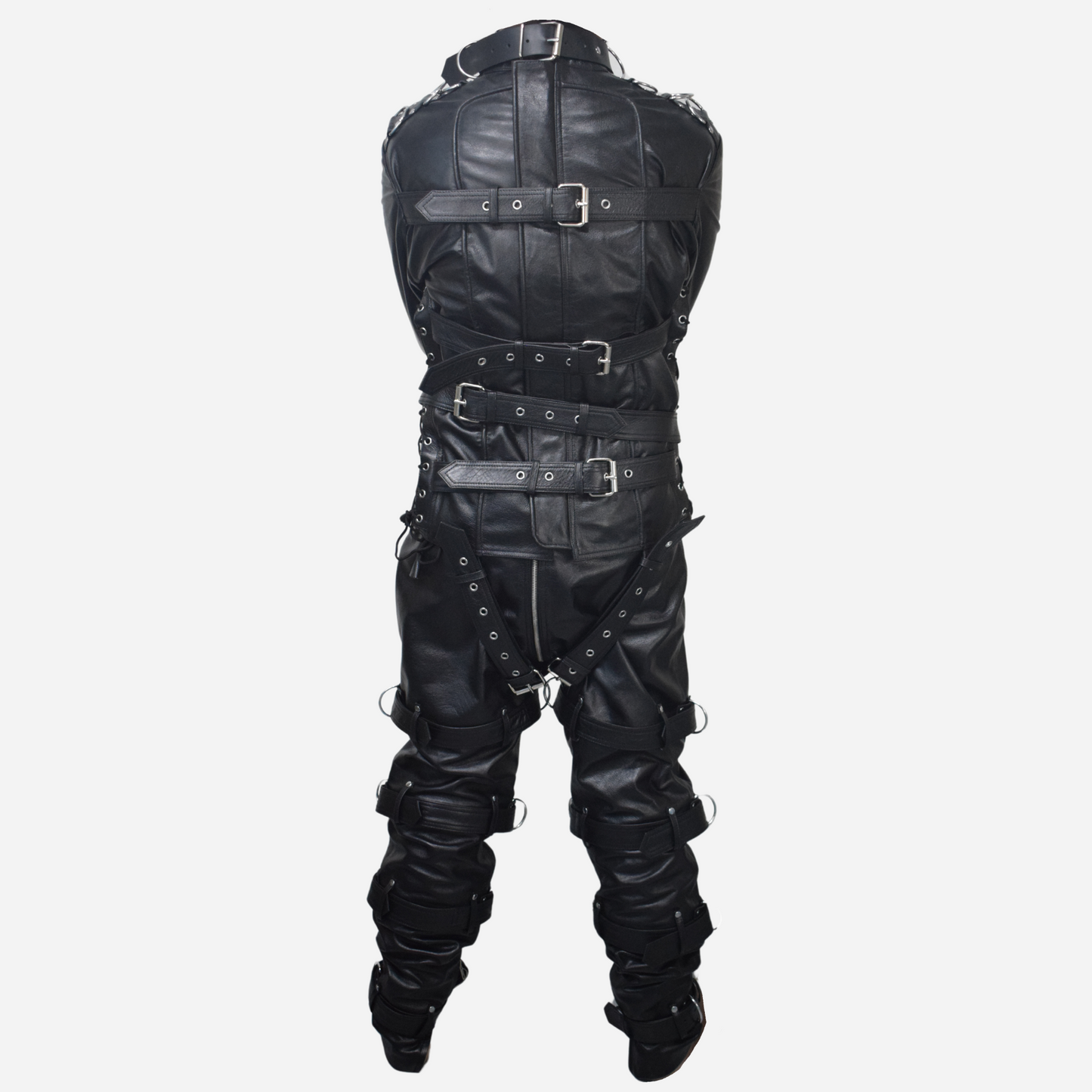 Premium real leather straight jacket & pants for men,with adjustable D-rings, side lacing, and triple back straps.