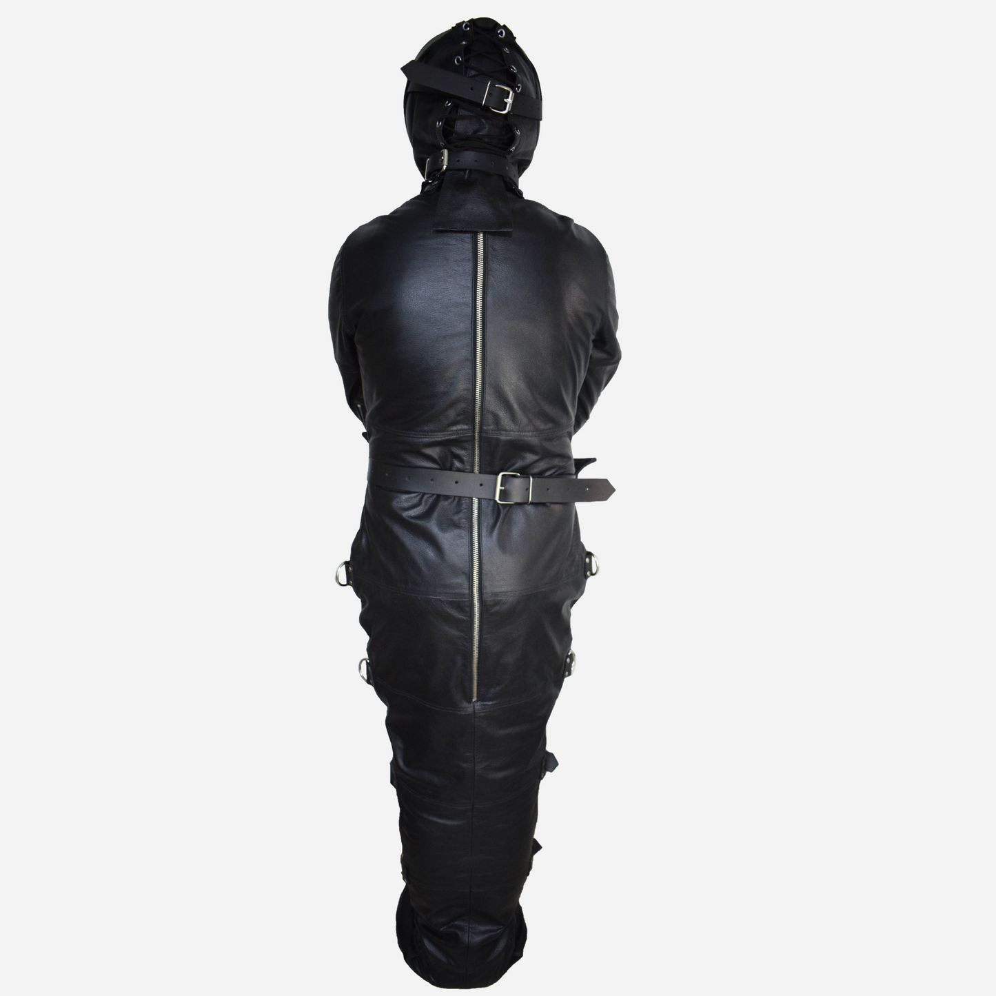 Real Leather bondage sleepsack with detachable hood mask for cosplay, detachable bust area and adjustable straps.