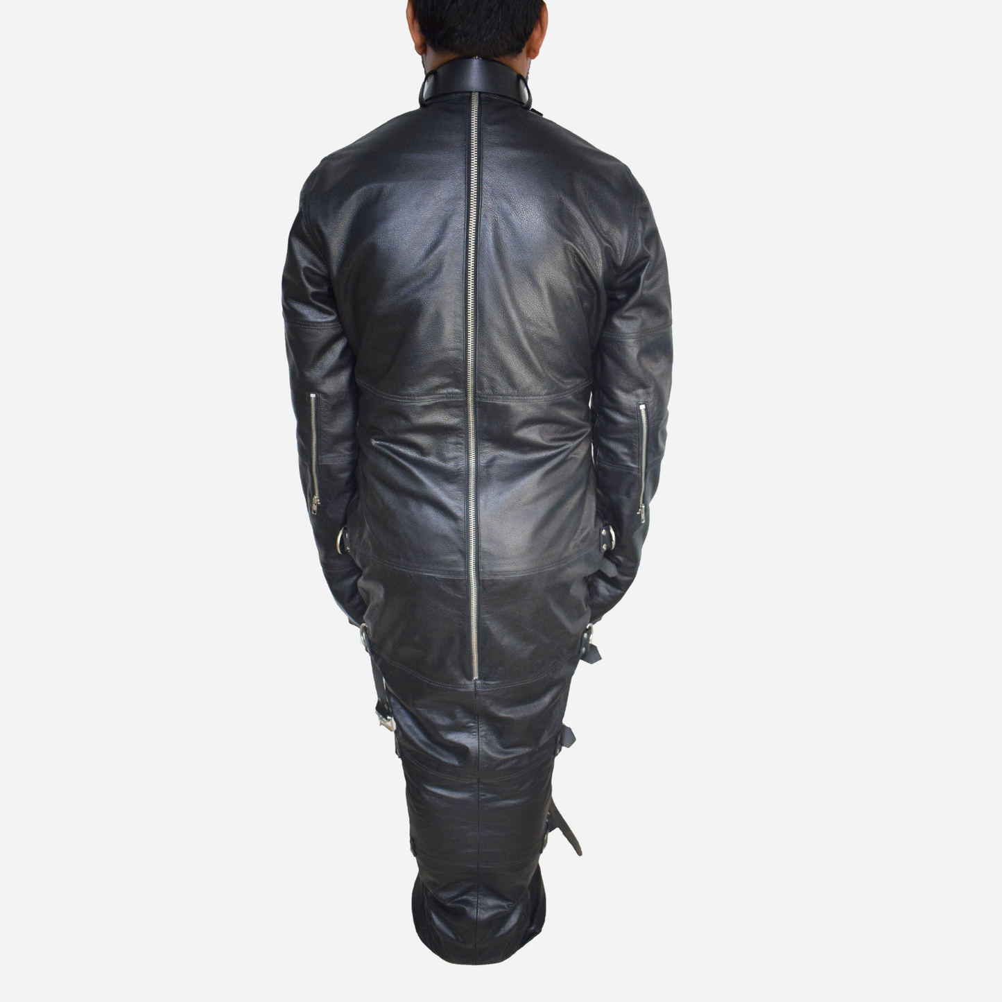Real Leather bondage sleepsack with detachable hood mask for cosplay, detachable bust area and adjustable straps.