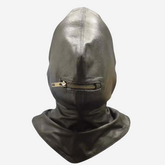 Real Leather Air tight suffocating hood mask with zipper fastening back.