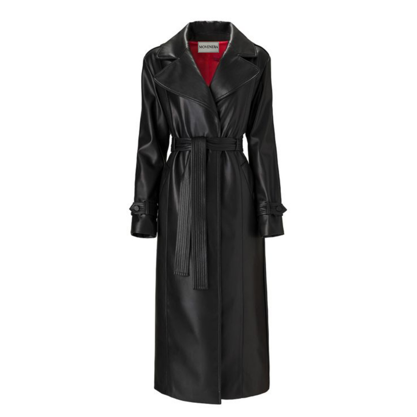 Sasha Sleek Black Leather Wrap Coat