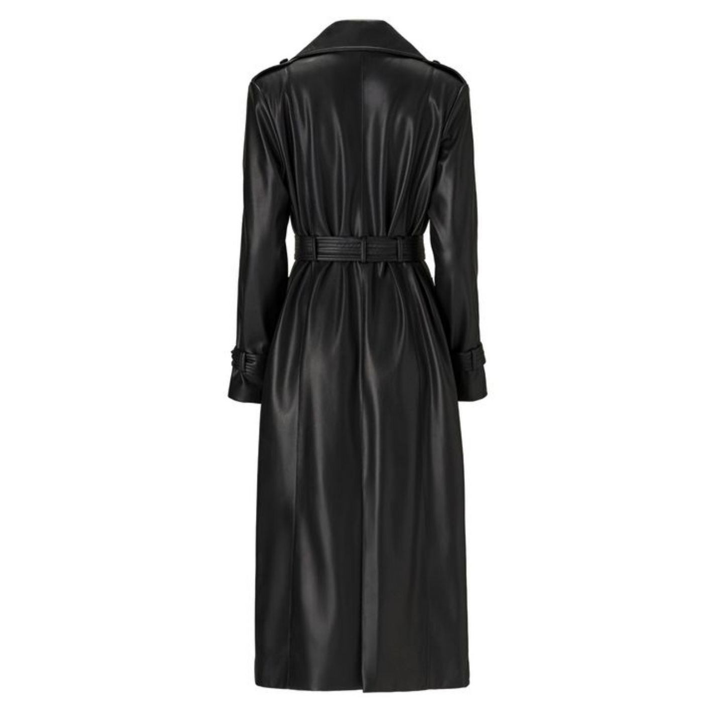 Sasha Sleek Black Leather Wrap Coat