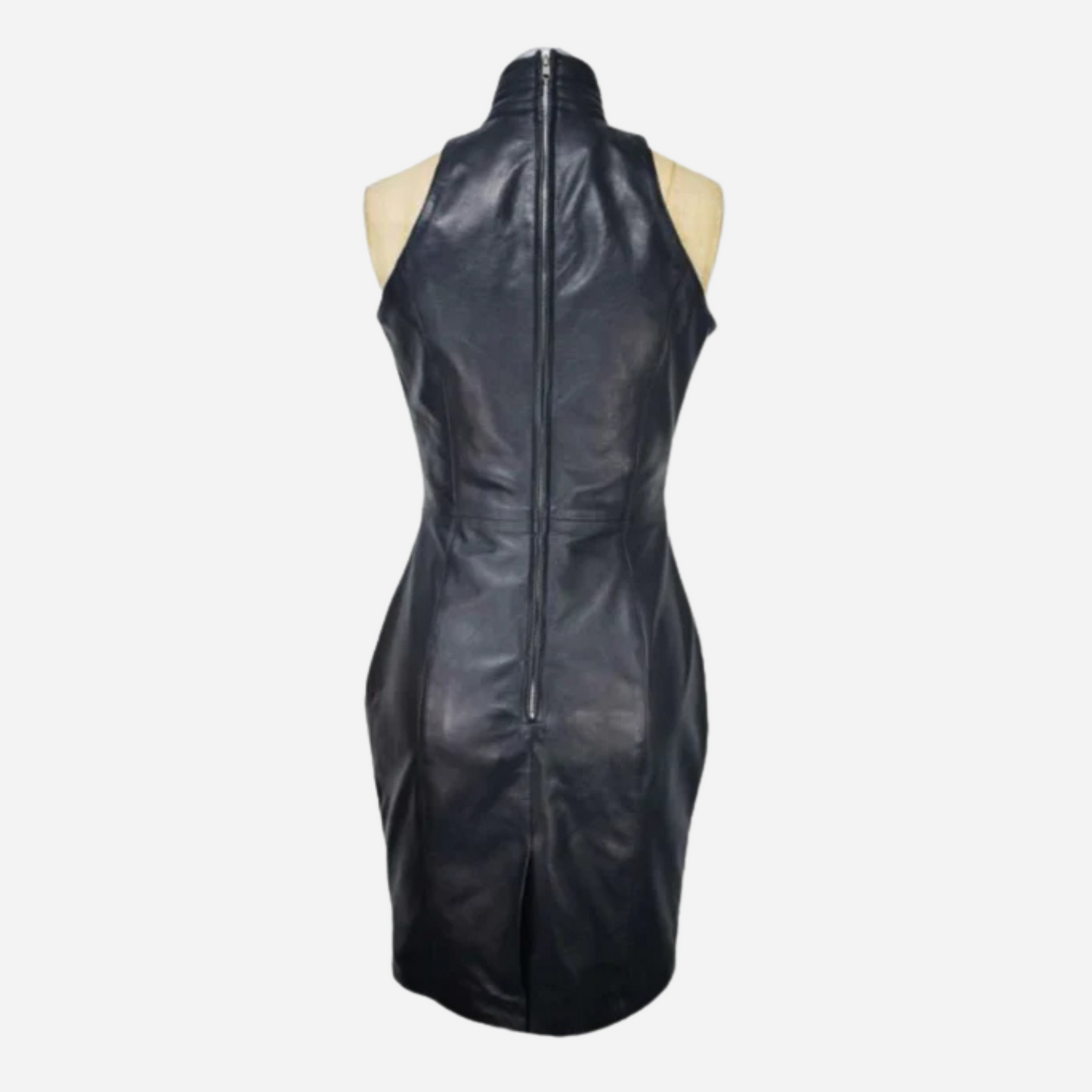 Solid Real leather Bodycon Women Sleeveless Mini Quilted Dress