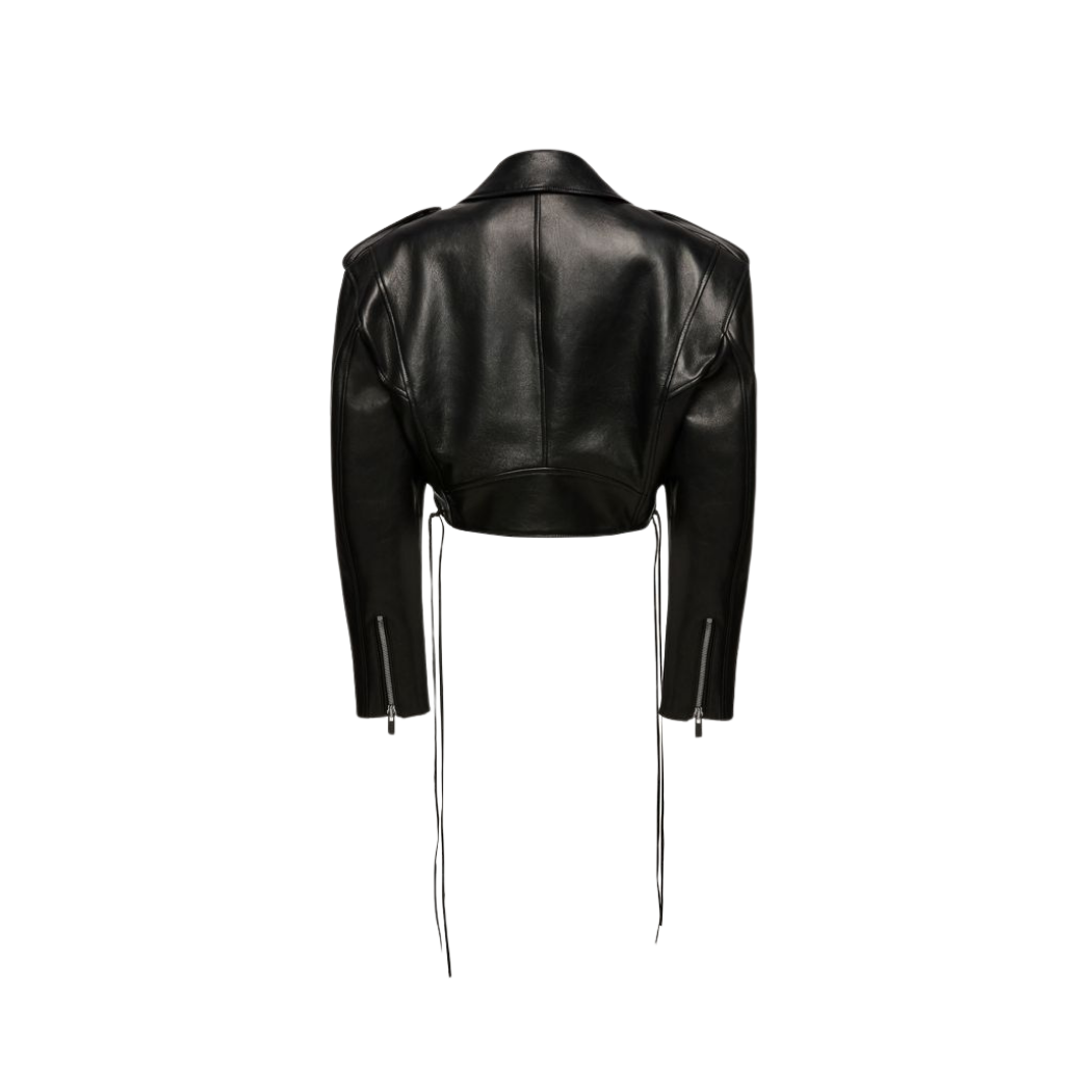 Indulge in sophistication with our chic Sophia Cropped Black Leather Jacket. Handcrafted with premium cutting and stitching, this jacket features a lapel collar, adjustable waist string, and YKK zipper closure for a secure fit. Fully lined with two side zipper pockets, it combines style and functionality seamlessly.