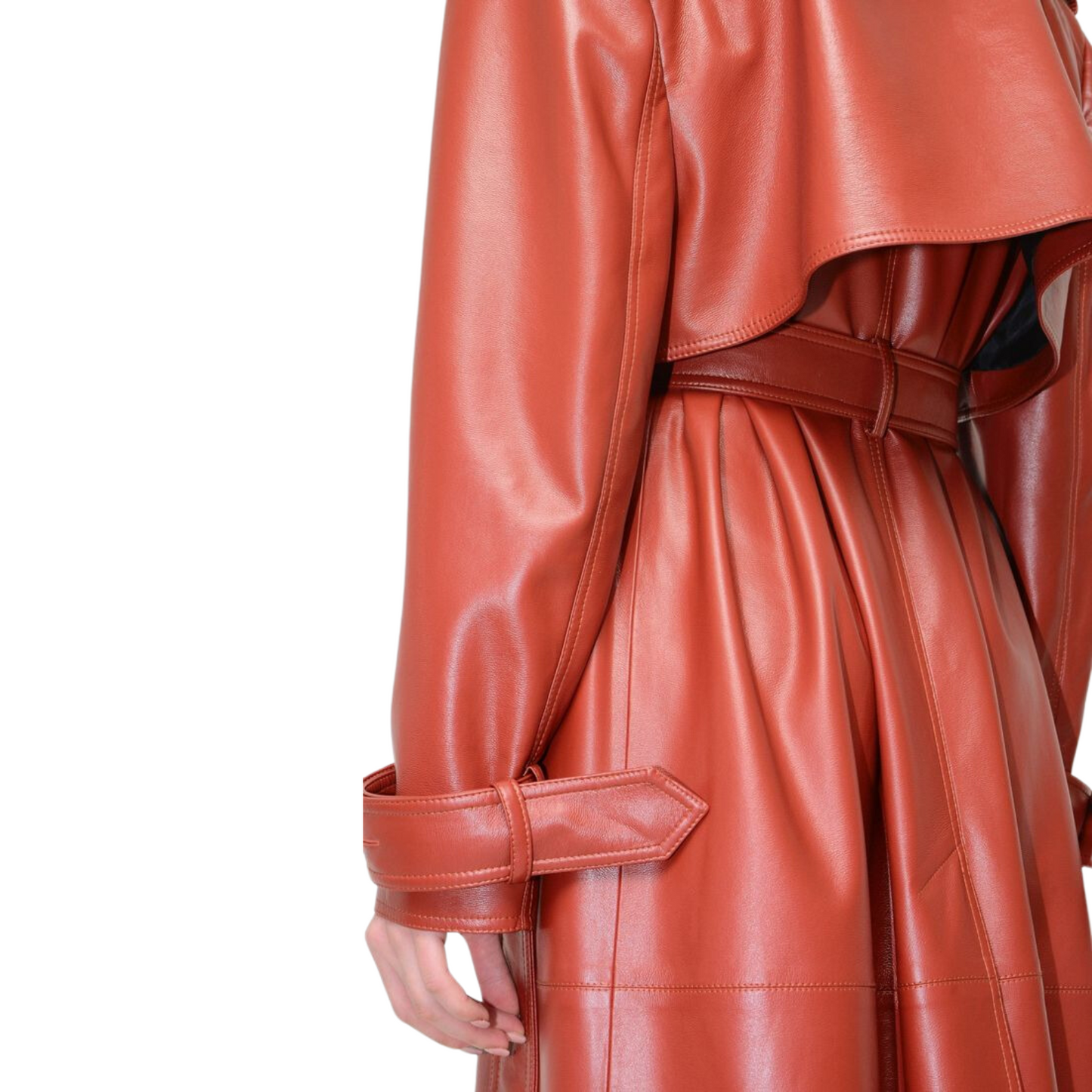 Troian Brown Leather Trench Coat