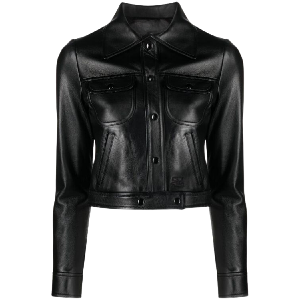 Stay versatile with our Genuine Leather Top/Jacket featuring black eyelets. Can be worn as a top or a jacket, with two front pockets and two slash pockets. Complete with waist eyelet details and a collar. Shop now for easy access and effortless style!