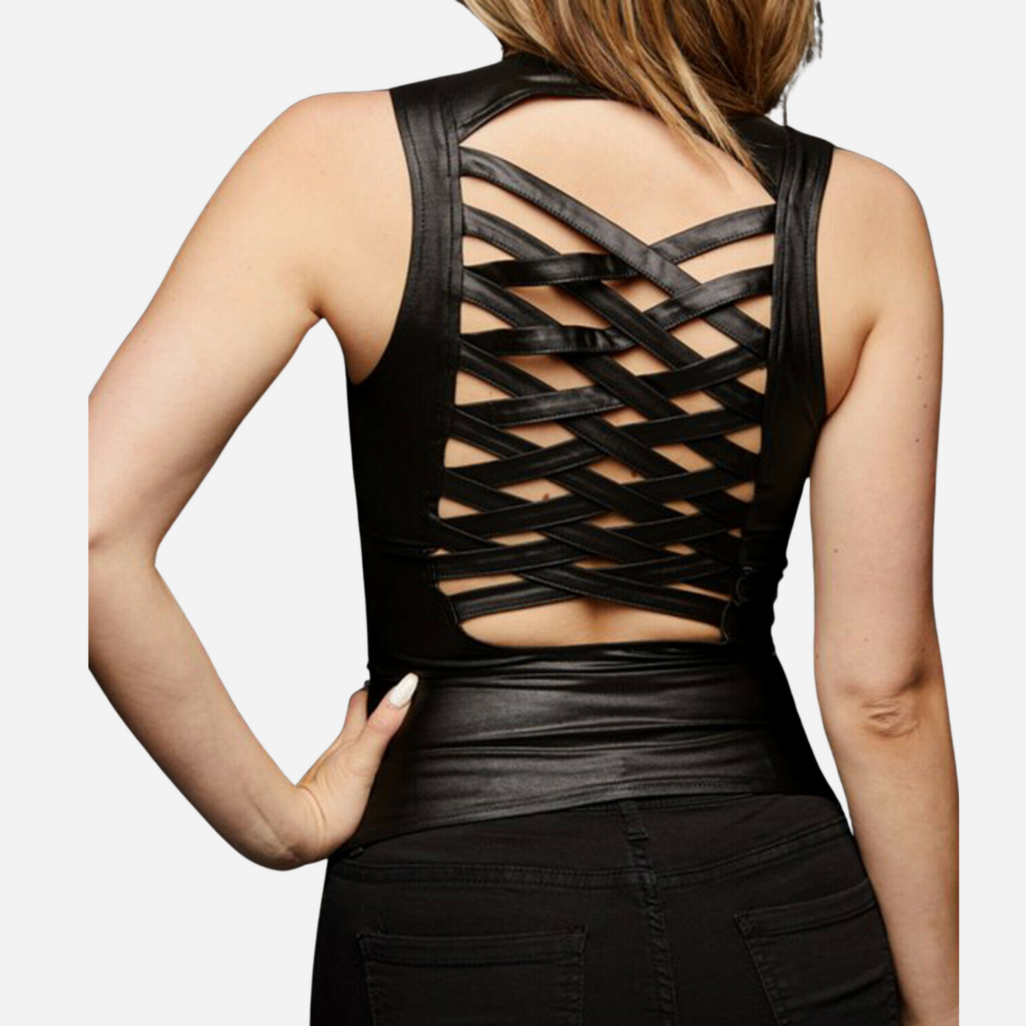 Women's Genuine Leather Sexy Zip-Up Corset with Lace-Up Back Details.