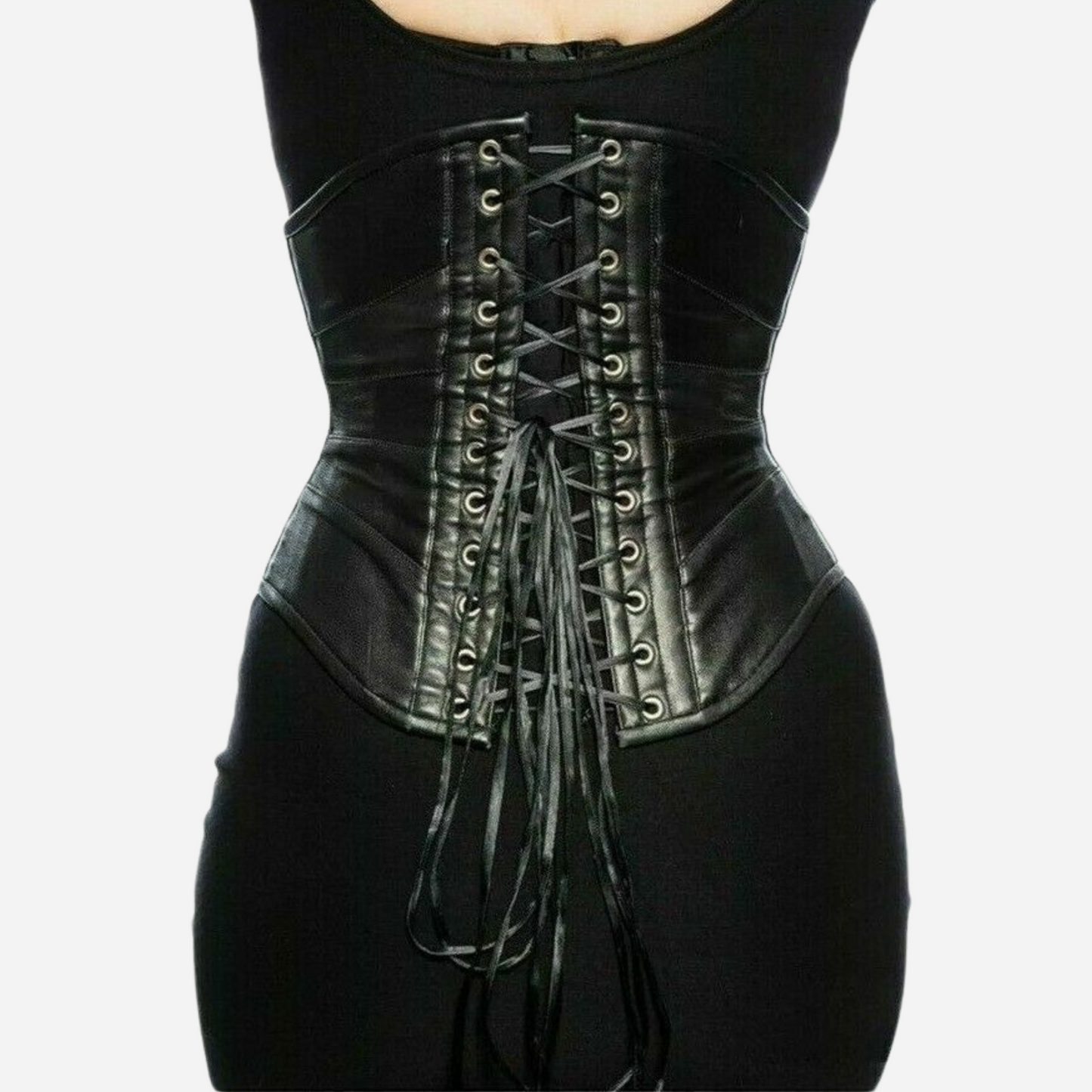 Leather Under Bust Corset with Steel Boned Waist Cincher waist-shaping fit, durable, adjustable, and stylish corset.
