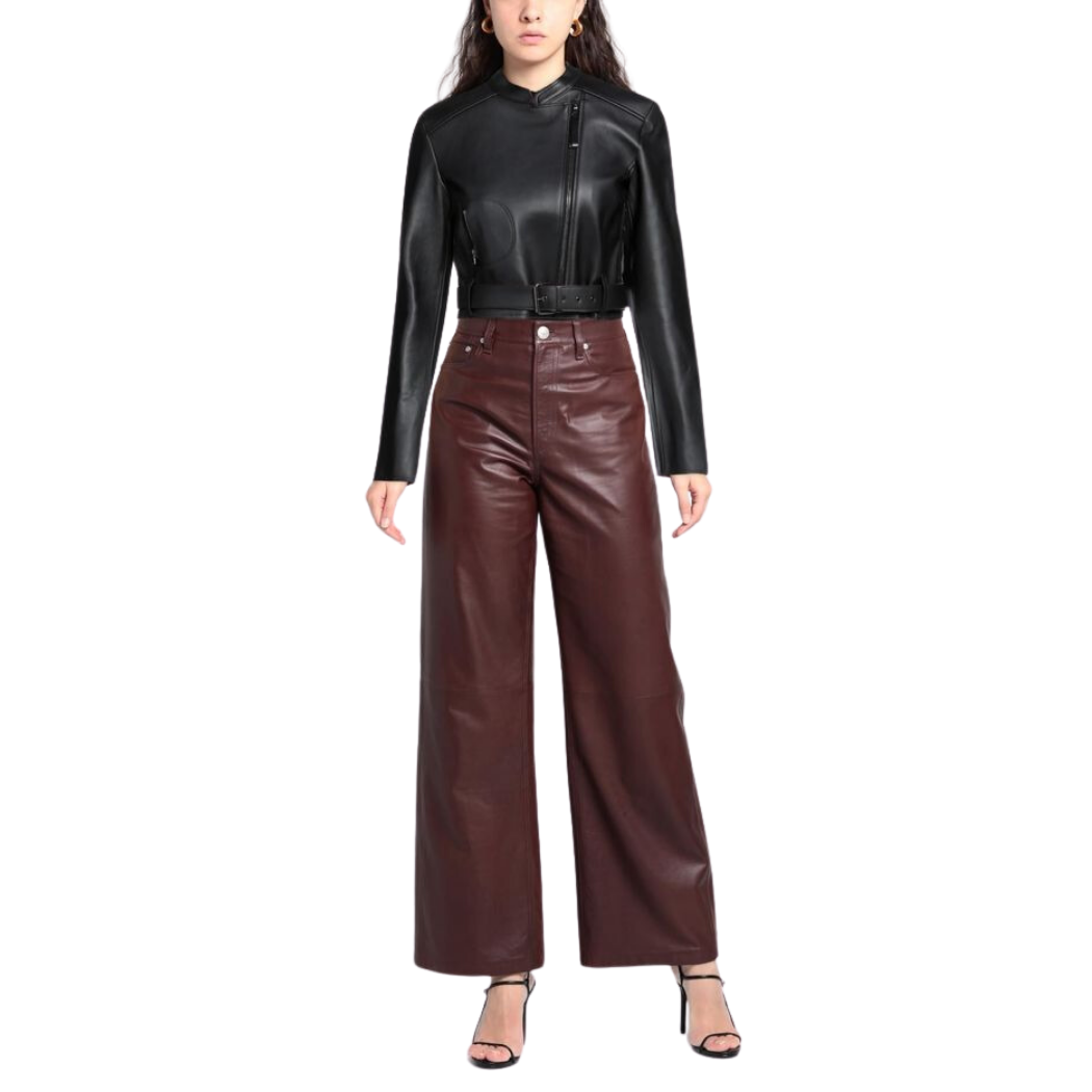 Our aurora leather cropped jacket is a crafted from genuine leather it features a crew neck and a asymmetrical side zipper with YKK zipper closure to ensure durability. it also has a waist belt which is adjustable providing versatility. This cropped leather jacket is perfect for all the fashion forwards people.
