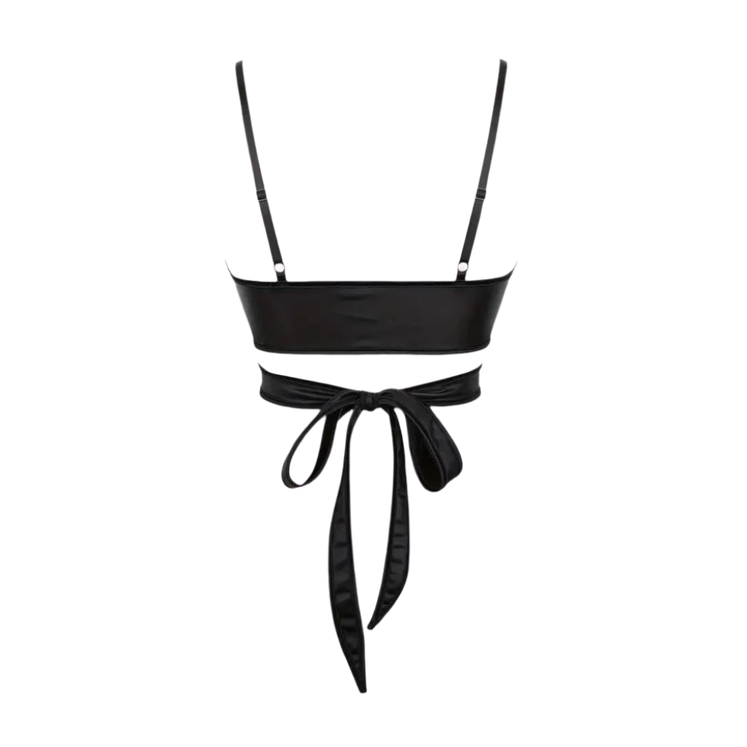 our Cassie Bralette Wrap-On leather Top crafted from genuine leather. Premium stitching ensures durability, while professional cut guarantees a flattering fit. Soft, comfortable, and chic, perfect for all-day wear. A perfect summer top