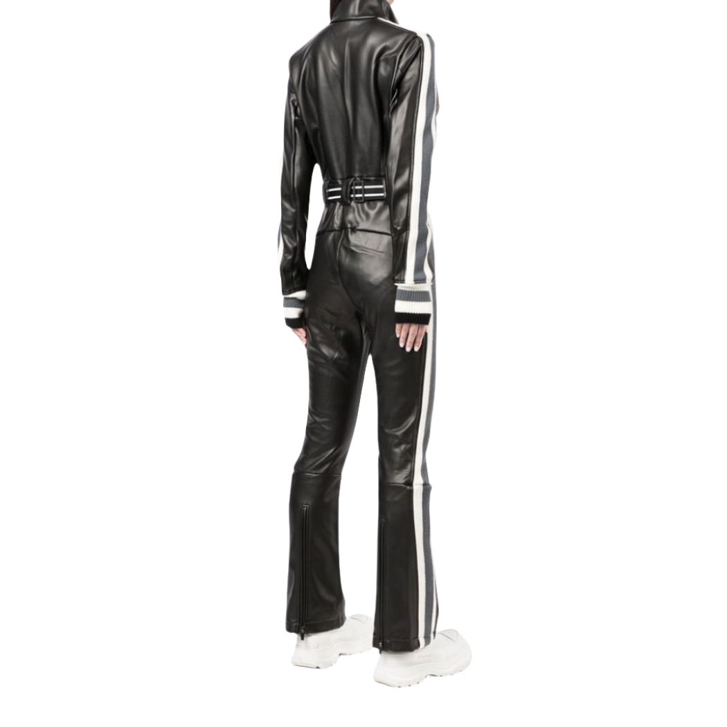 Experience protection and style with our Full Sleeve Leather Biker Jumpsuit. Featuring sporty white details, a convenient zip-up design, and comfortable leather construction, this jumpsuit offers both fashion and function. Shop now! size inclusive jumpsuit we also custom make these jumpsuits for you