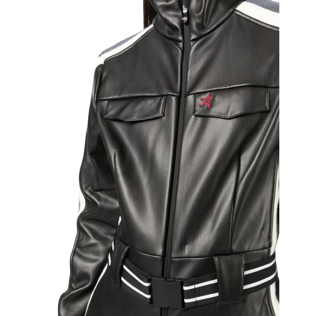 Experience protection and style with our Full Sleeve Leather Biker Jumpsuit. Featuring sporty white details, a convenient zip-up design, and comfortable leather construction, this jumpsuit offers both fashion and function. Shop now! size inclusive jumpsuit we also custom make these jumpsuits for you