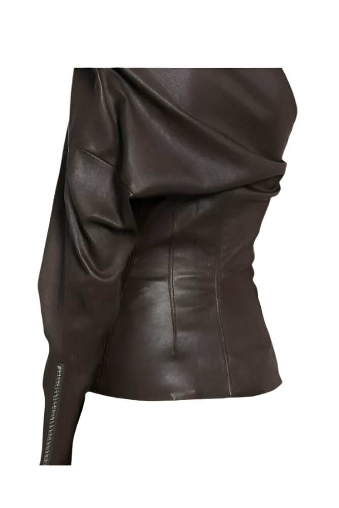 brown leather top one shoulder