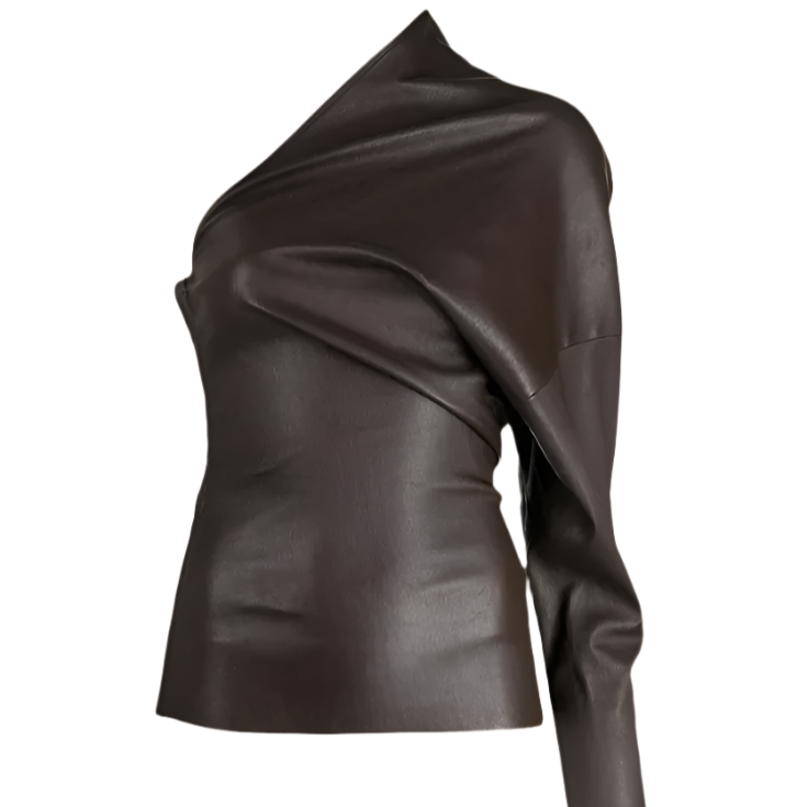 off the shoulder leather top brown