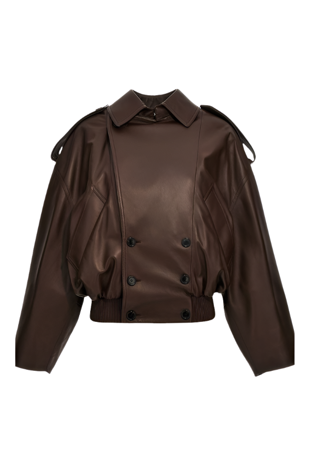 Elevate your style with our versatile chocolate brown leather jacket. Featuring a dual-way collar, elastic waistband, shoulder straps, and double-breasted buttons, this luxurious jacket is perfect for any occasion. Crafted from smooth leather with premium stitching for long-lasting wear.