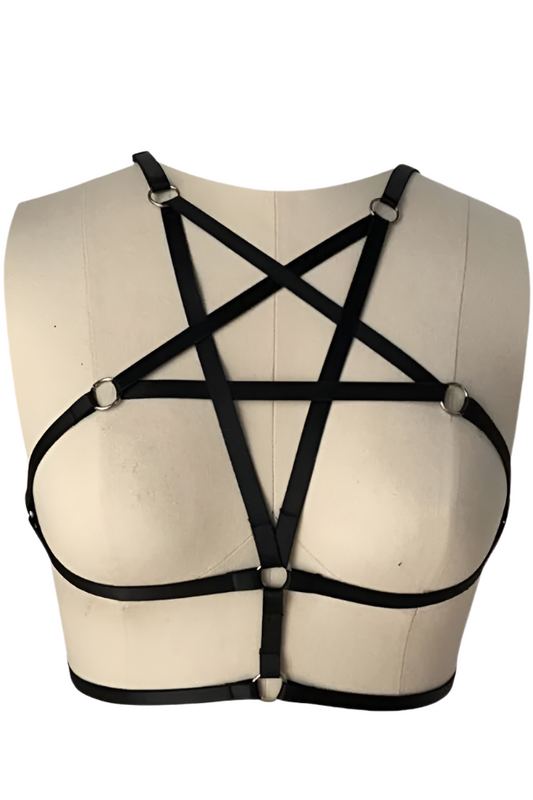 Tavi Genuine Leather Harness Lingerie Top with Star Design