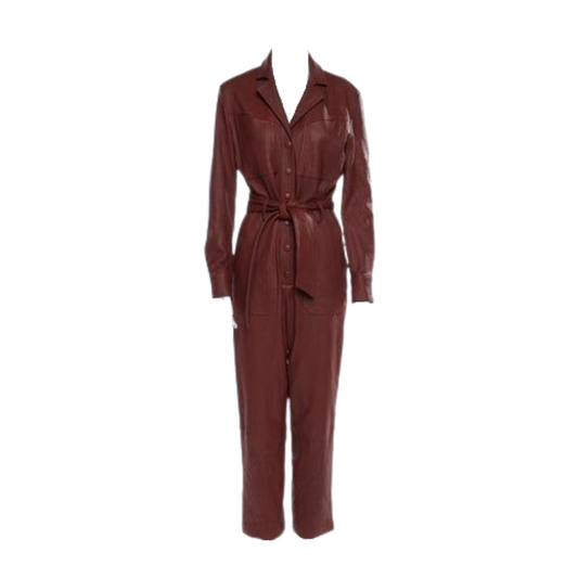 red leather jumpsuit