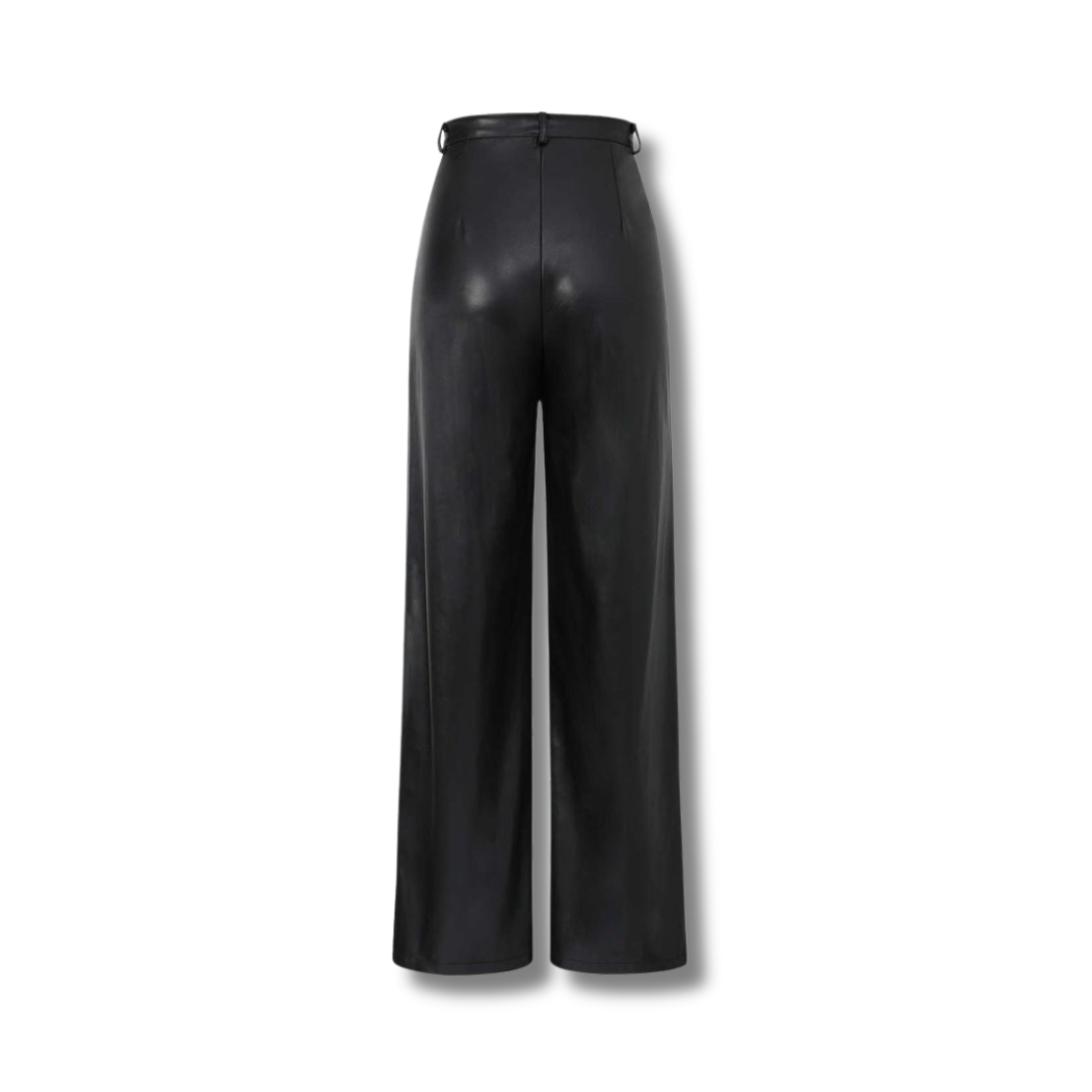 Our Wide Leg leather pants. Crafted from luxurious leather, classic silhouette, perfect for fashion-forward women to make a statement. offers a flattering fit, sophistication and edgy charm, making them a versatile addition to wardrobe. wear on casual day out or chic evening. premium quality and trendy design, wardrobe staple.