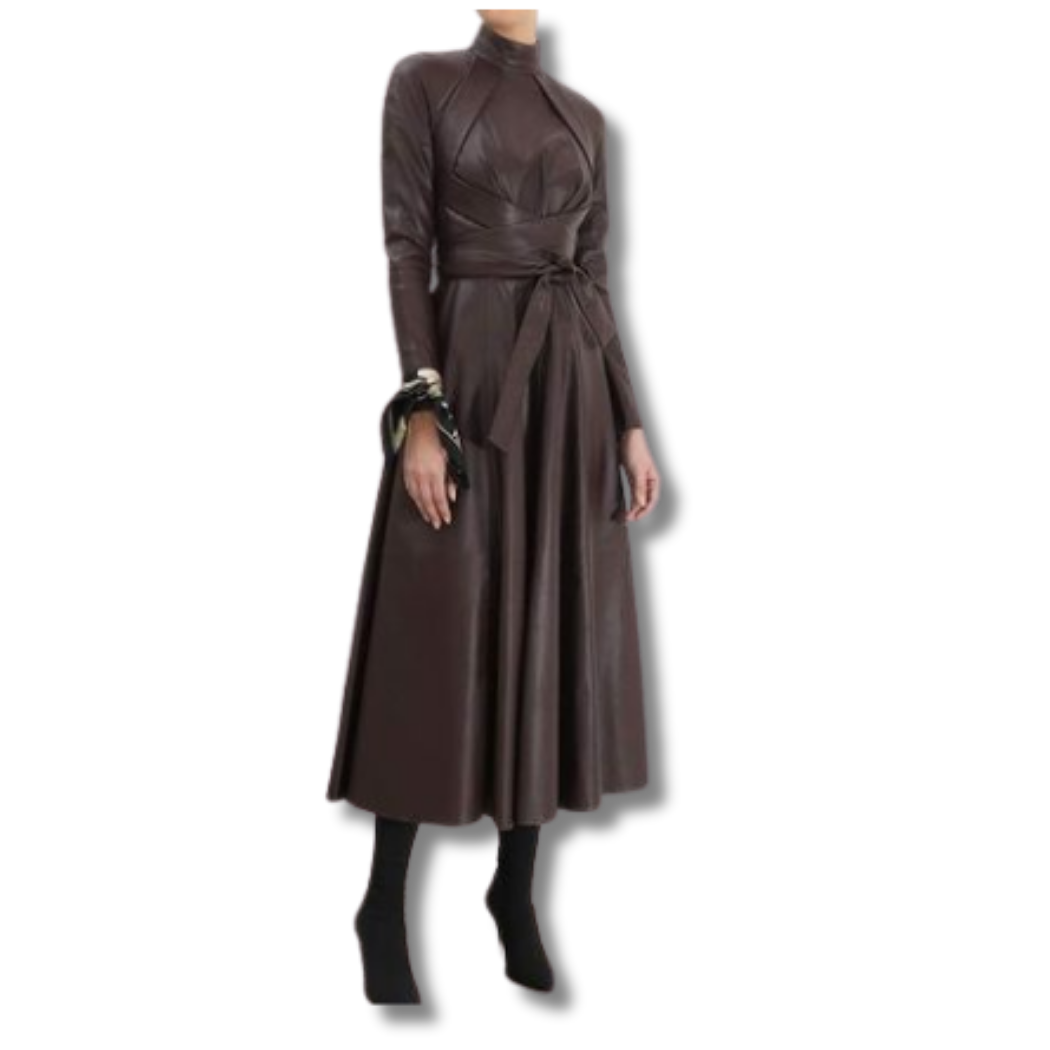 black midi leather dress women