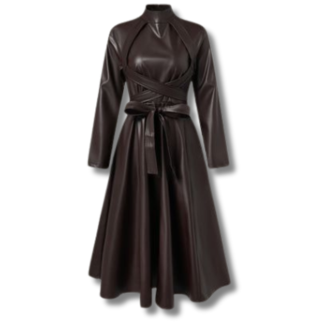 black midi leather dress women