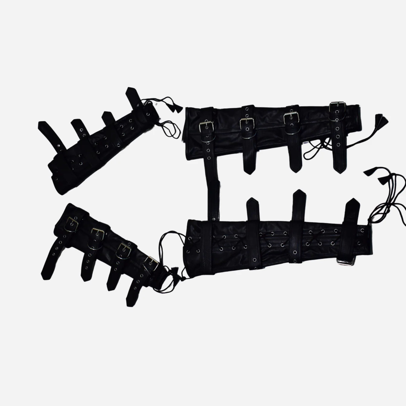 Custom Genuine Black Leather Restraints Arm & Leg Binders Set With Lacing for Jeremiah