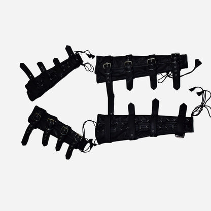 Custom Genuine Black Leather Restraints Arm & Leg Binders Set With Lacing for Jeremiah