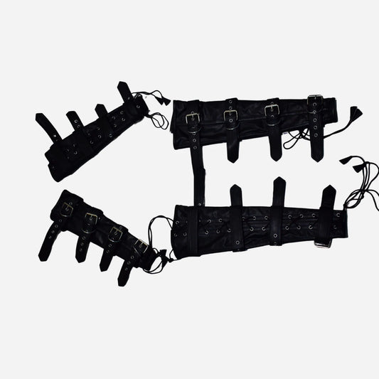 Custom Genuine Black Leather Restraints Arm & Leg Binders Set With Lacing for Jeremiah