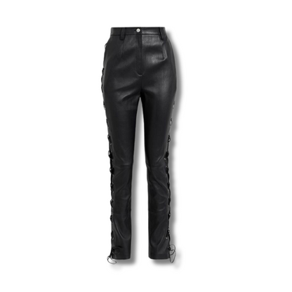 Upgrade your wardrobe with our Chic Genuine Leather Pants featuring lace-up side detail for a chic look. These slim-fit leather pants offer comfort and style, complete with 2 back pockets for storage. Shop now!