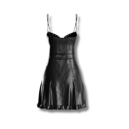 Lydia Fit & Flare Mini Black Leather Dress