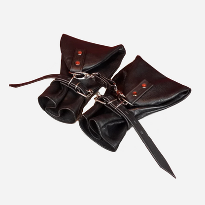 Real Leather Hand Restraint Mitten Set with adjustable black leather wrist belts