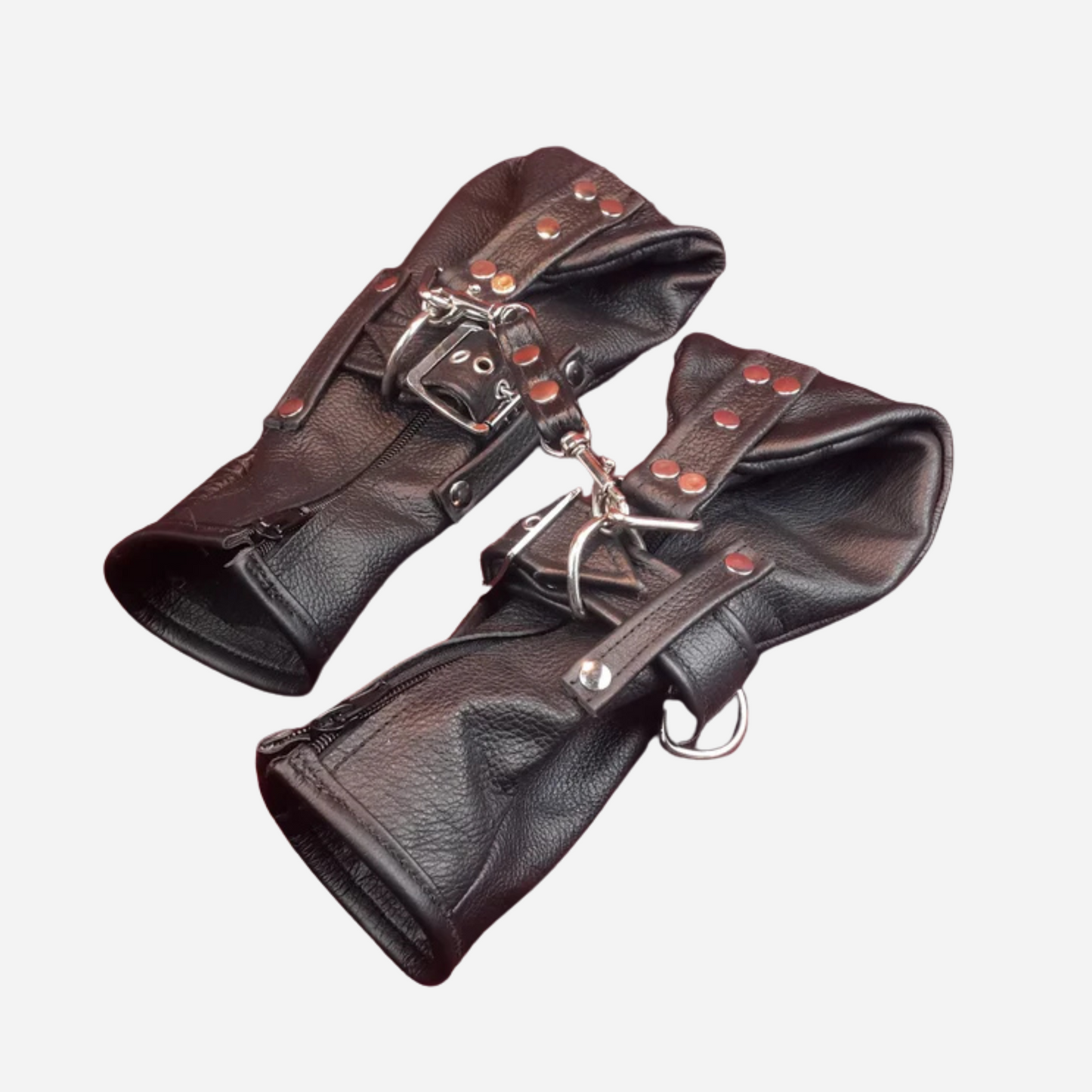 Real Leather Hand Restraint Mitten Set with adjustable black leather wrist belts