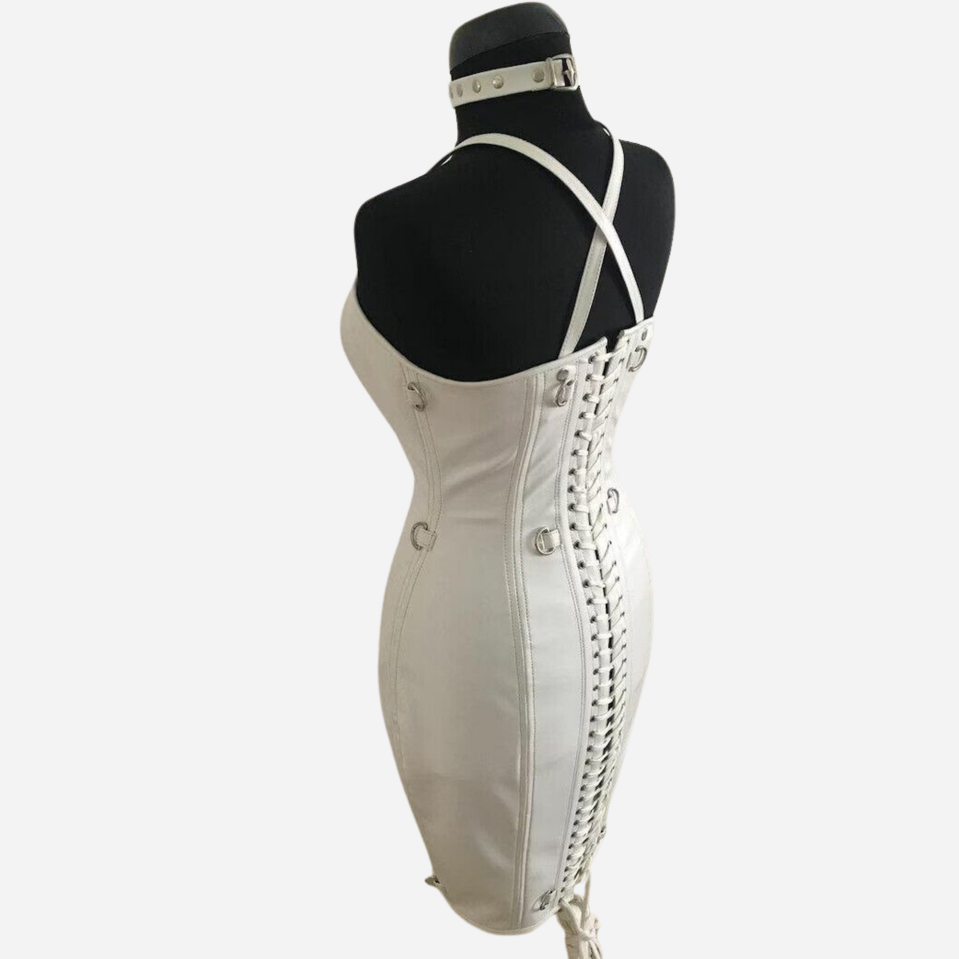 Women's Genuine white Leather Corset Dress Lace up Bodycon Dress with Lilibet Clothing Women's Genuine white Leather Corset Dress Lace up Bodycon Dress with Lilibet Clothing
