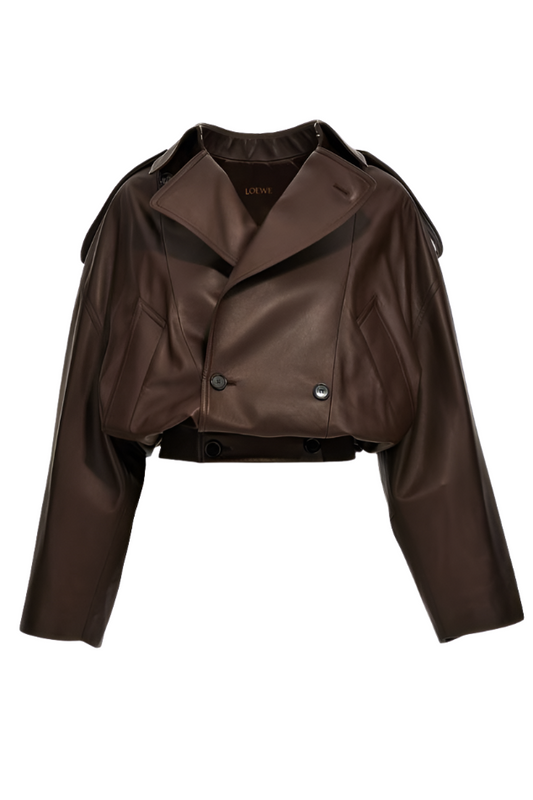 Elevate your style with our versatile chocolate brown leather jacket. Featuring a dual-way collar, elastic waistband, shoulder straps, and double-breasted buttons, this luxurious jacket is perfect for any occasion. Crafted from smooth leather with premium stitching for long-lasting wear.