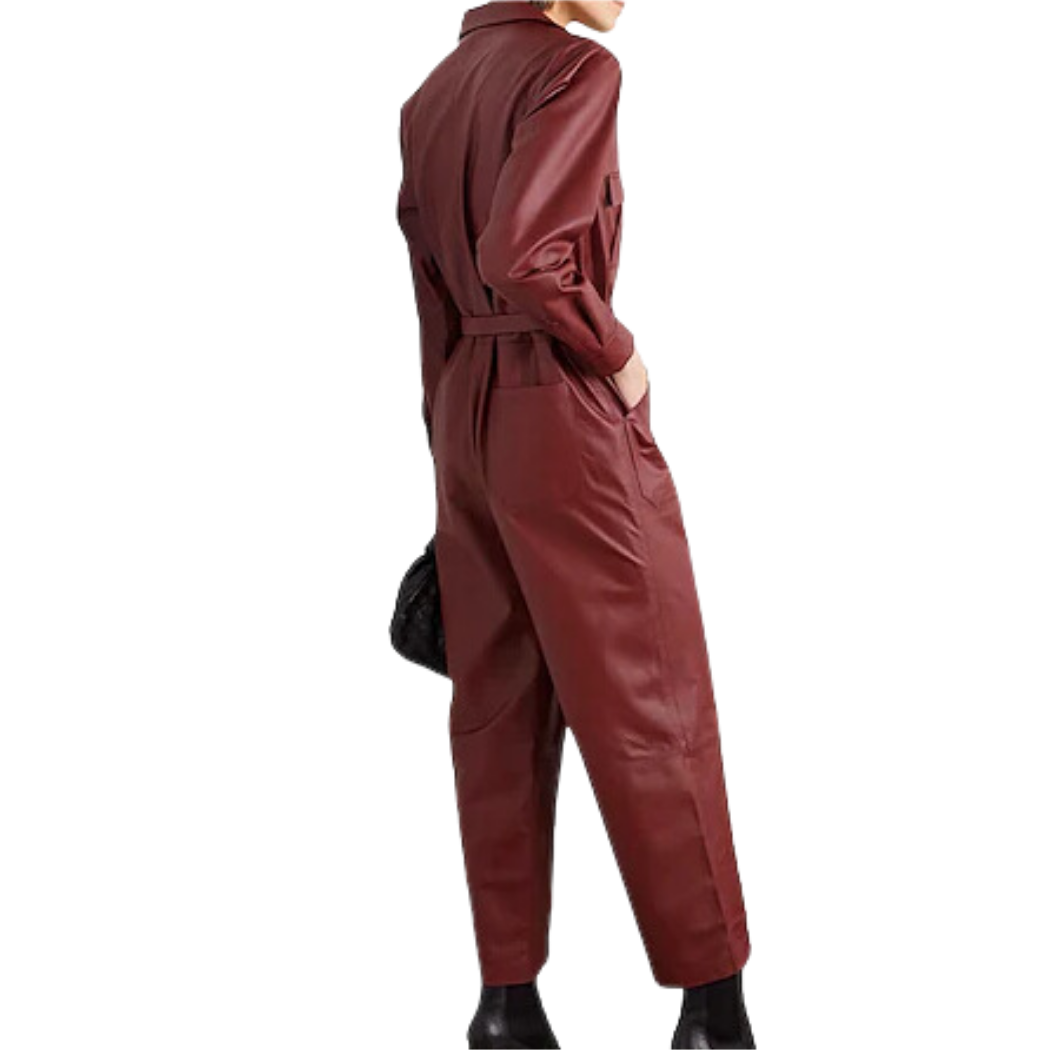 Burgundy Leather Jumpsuit women