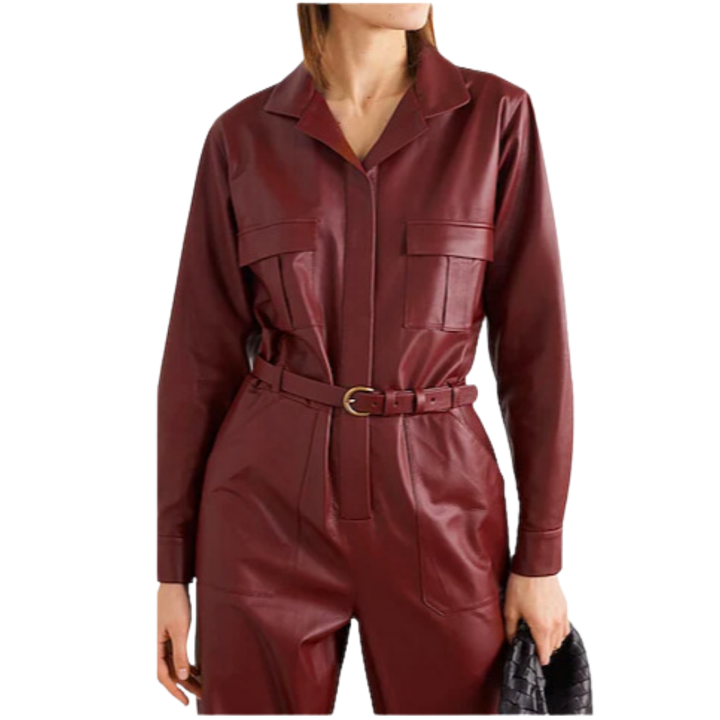 Burgundy Leather Jumpsuit women